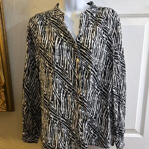Susan Graver Womens Size Medium Black White Zebra Button Shirt